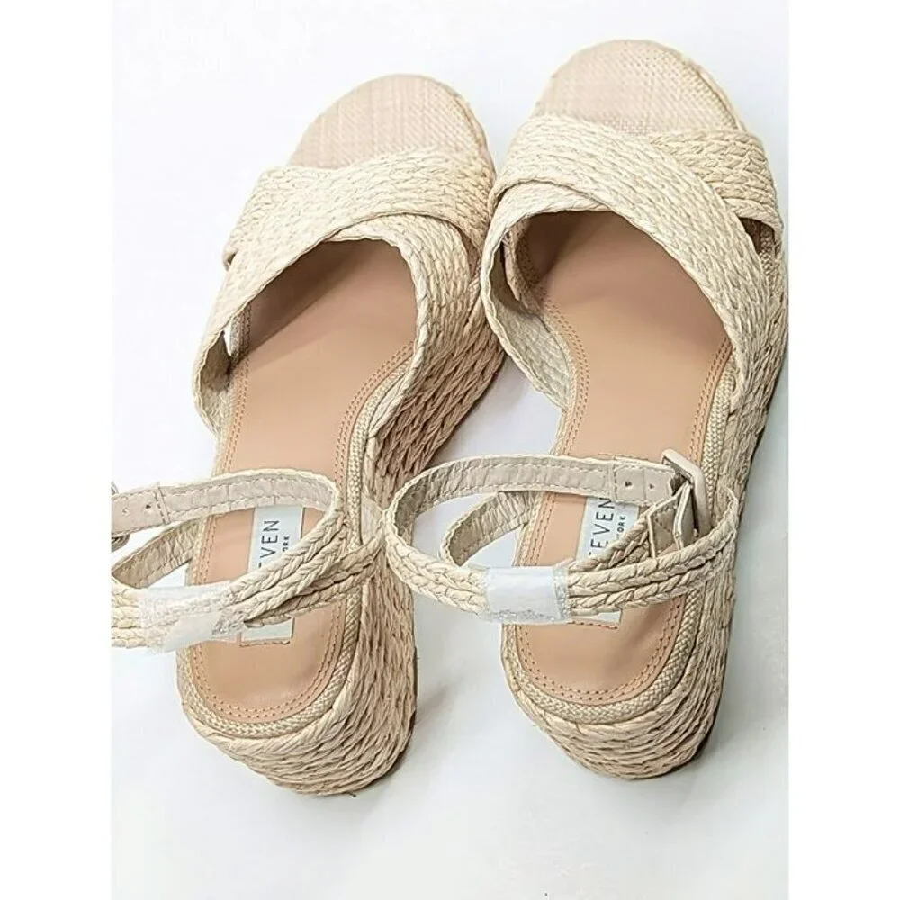 Steven New York Ramey Espadrille Platform Wedge Raffia Sandal Size 9.5 MSRP $130